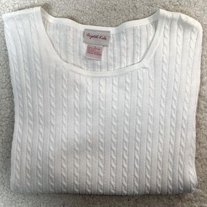 Crystal Kobe White Crewneck Cable Knit 100% Cotton Sweater Size: Large